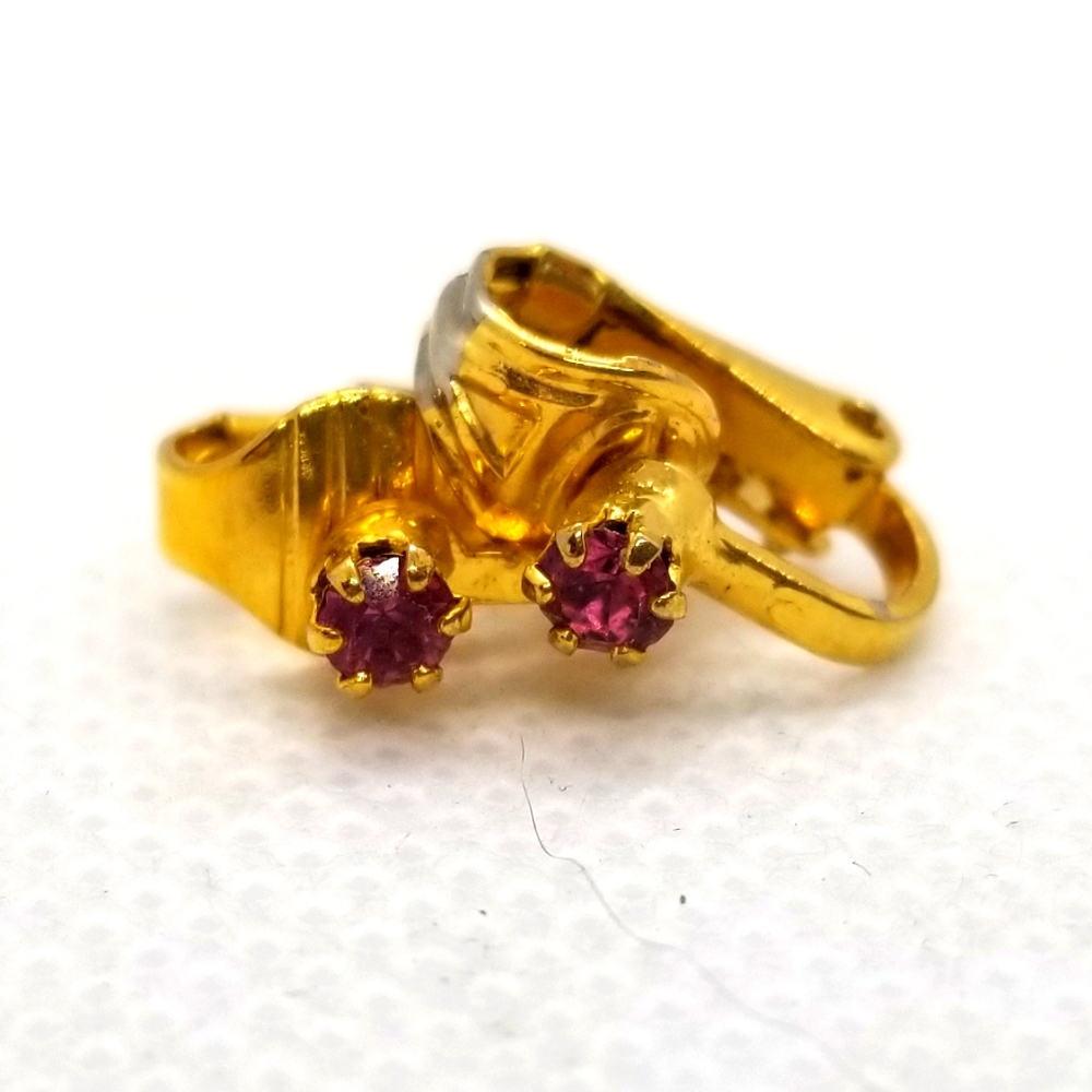 Pink Gemstone gold tone clip on earrings